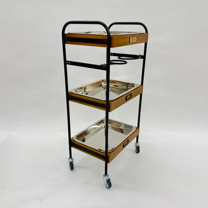 アウトレット 3段ウッドワゴン ステンレストレイ3枚 キャスター付き(BR)【完成品出荷】OL2141 通常価格￥19,580