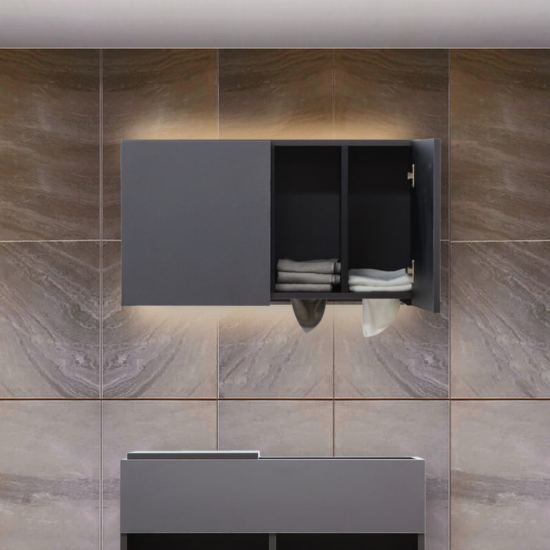 ダークグレー色の450mmフラットシャンプーキャビネット【上台】