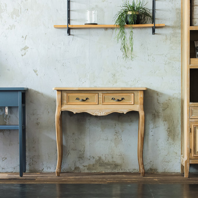 おしゃれなサロンにあるシャビーウッド色美容室セット面テーブル 【ネコ脚 コンソール】