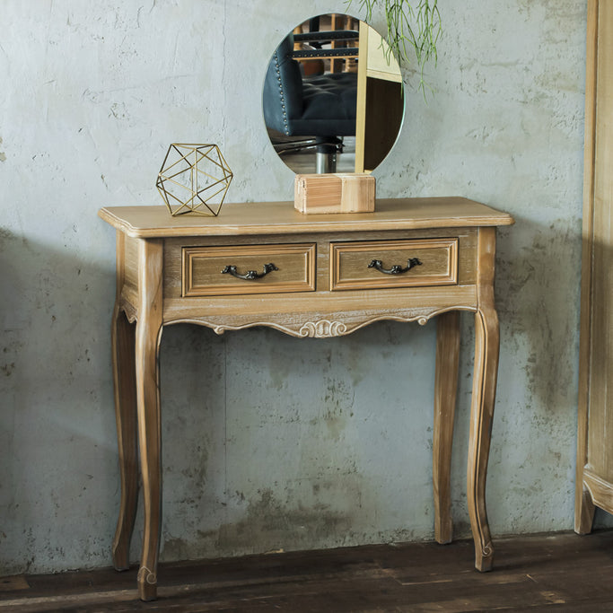 おしゃれなサロンにあるシャビーウッド色美容室セット面テーブル 【ネコ脚 コンソール】