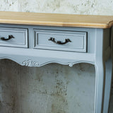 ブルーグレー色美容室セット面テーブルのディテール写真【アンチーク・引き出し】