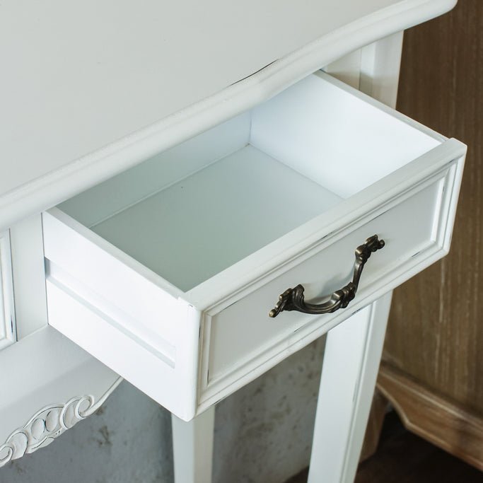 ホワイト色サロン専用コンソールのディテール写真【アンチーク・引き出し】