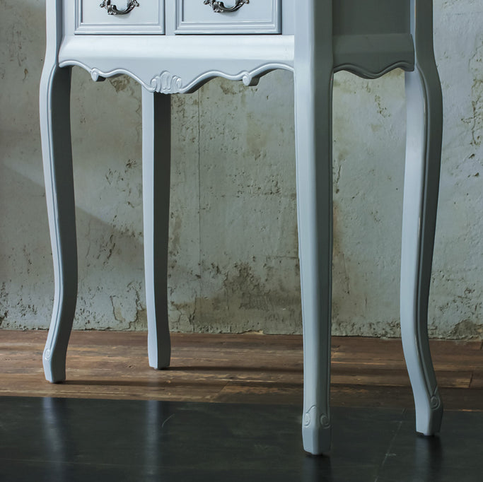 ブルーグレー色美容室セット面テーブルのディテール写真【アンチーク・ネコ脚】