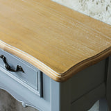 ブルーグレー色美容室セット面テーブルのディテール写真【アンチーク・天板】