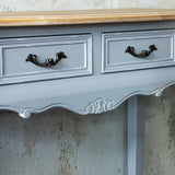 ブルーグレー色美容室セット面テーブルのディテール写真【アンチーク・引き出し】