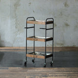 アウトレット 3段ウッドワゴン ステンレストレイ3枚 キャスター付き(BR)【完成品出荷】OL2142 通常価格￥19,580