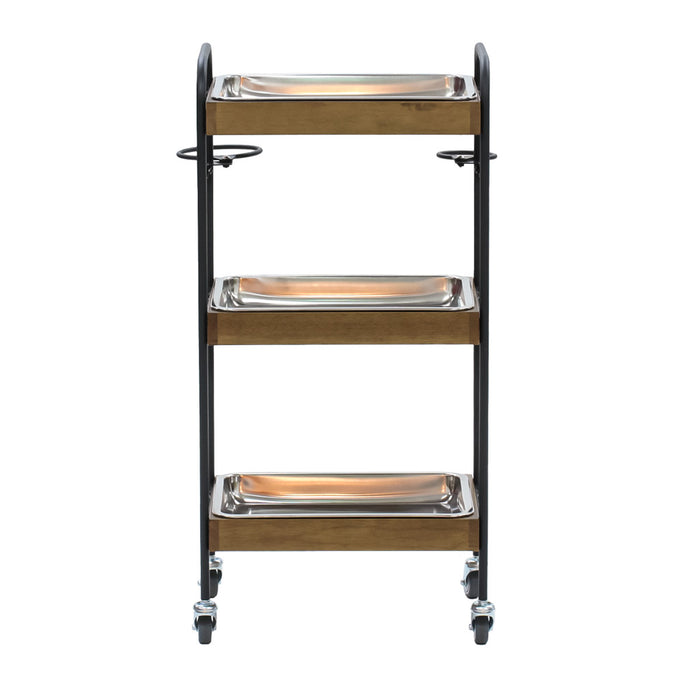 ステンレストレイ3枚付き3段ウッドワゴン