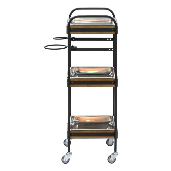 ステンレストレイ3枚付き3段ウッドワゴン