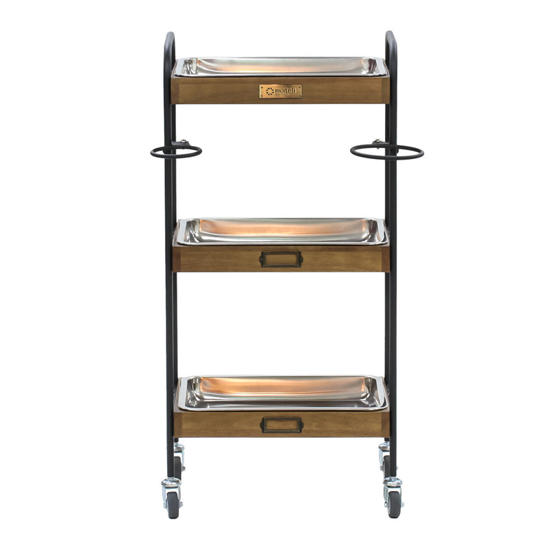 ステンレストレイ3枚付き3段ウッドワゴン