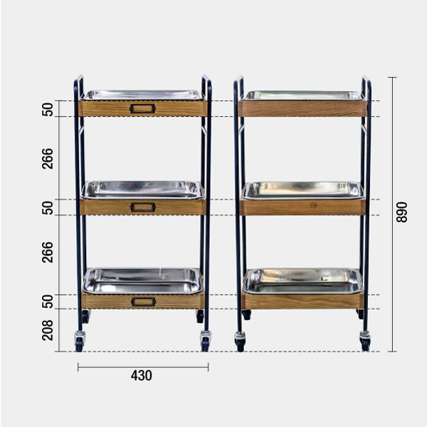 3段ウッドワゴン/ステンレストレイ3枚 GY