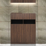 ミディアムブラウンウッド色のフラットシャンプーキャビネット【下台】