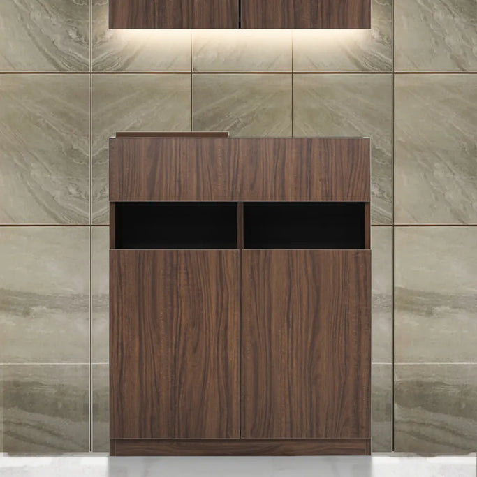 ミディアムブラウンウッド色のフラットシャンプーキャビネット【下台】