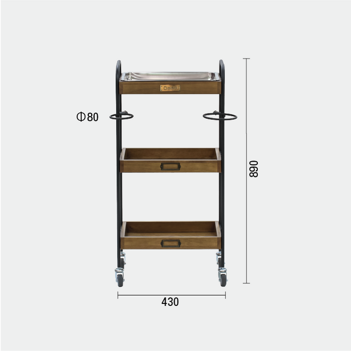 3段ウッドワゴン/ステンレストレイ1枚 GY