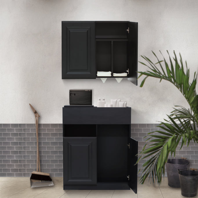 サロンにあるブラック色モールディングありシャンプーキャビネット【SET】