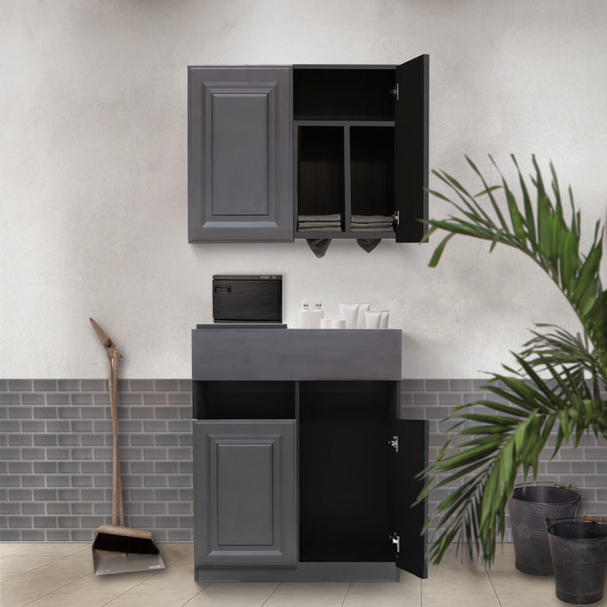 サロンにあるグレー色モールディングありシャンプーキャビネット【SET】