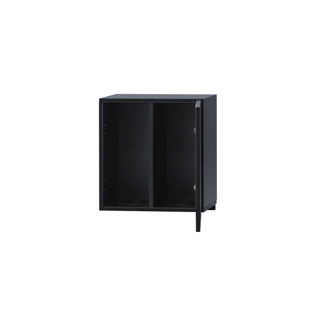 ダークグレーのシャンプーキャビネット【上台 　シングル扉　H405】扉が開けている状態