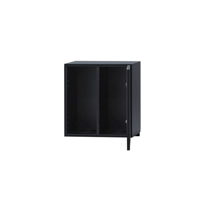 ダークグレーのシャンプーキャビネット【上台 　シングル扉　H405】扉が開けている状態