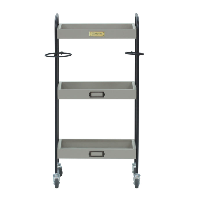 ベージュグレー色3段ウッドワゴン　正面