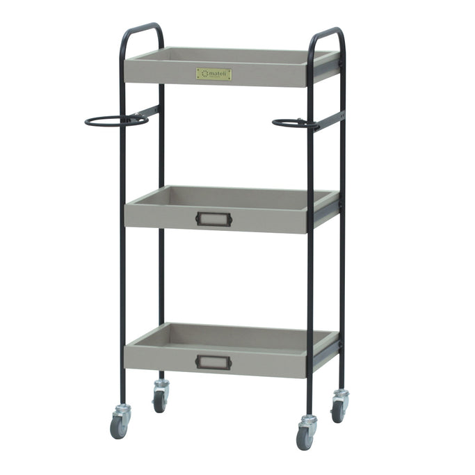 ベージュグレー色3段ウッドワゴン　斜め