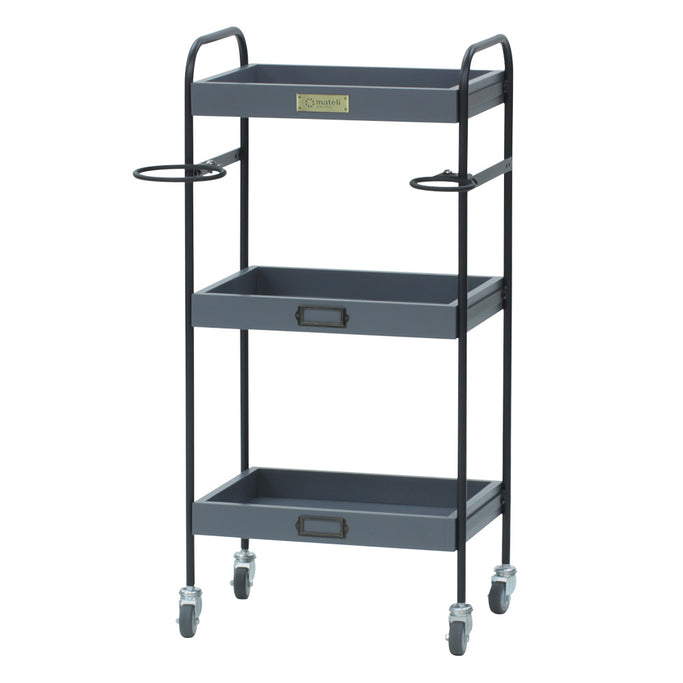 グレー色3段ウッドワゴン　斜め面