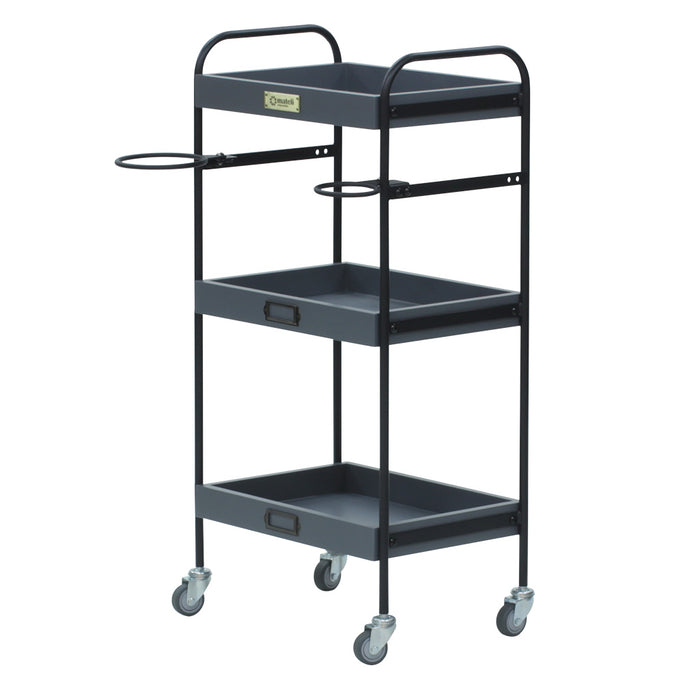 グレー色3段ウッドワゴン　斜め面