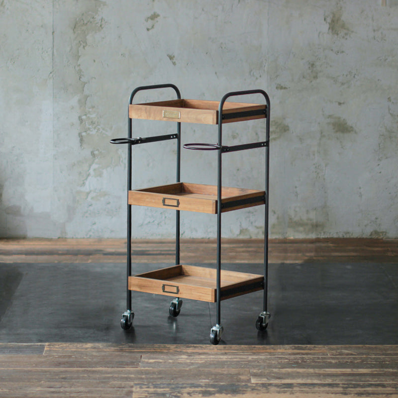 アウトレット 3段ウッドワゴン ステンレストレイ無し キャスター付き(BR)【完成品出荷】OL2134 通常価格￥16,280