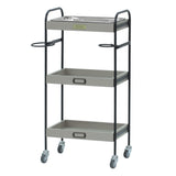 ベージュグレー色3段ウッドワゴン（ステンレストレイ1枚付き）斜め