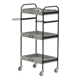 ベージュグレー色3段ウッドワゴン（ステンレストレイ1枚付き）斜め2