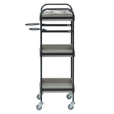 ベージュグレー色3段ウッドワゴン（ステンレストレイ1枚付き）横面