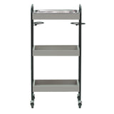 ベージュグレー色3段ウッドワゴン（ステンレストレイ1枚付き）背面