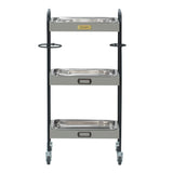 ベージュグレー色3段ウッドワゴン（ステンレストレイ3枚付き）正面