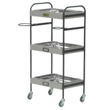 ベージュグレー色3段ウッドワゴン（ステンレストレイ3枚付き）斜め2