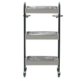 ベージュグレー色3段ウッドワゴン（ステンレストレイ3枚付き）背面