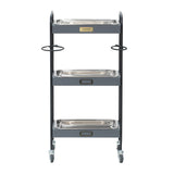 グレイー色3段ウッドワゴン（ステンレストレイ3枚付き）正面