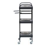 グレイー色3段ウッドワゴン（ステンレストレイ3枚付き）横面