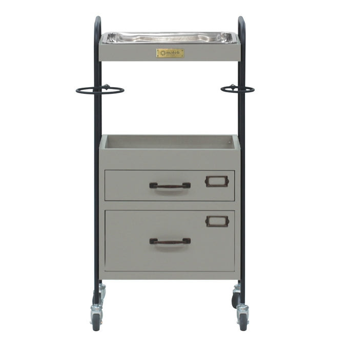 ベージュグレー色2段引き出しウッドワゴン 正面