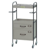 ベージュグレー色2段引き出しウッドワゴン　斜め