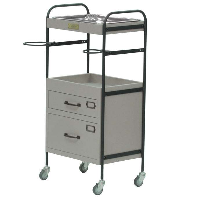 ベージュグレー色2段引き出しウッドワゴン　斜め2