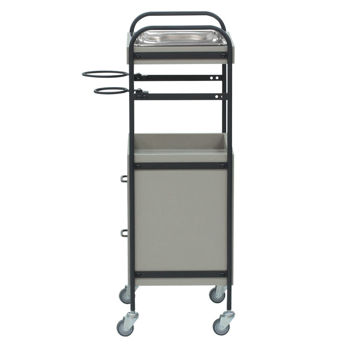 ベージュグレー色2段引き出しウッドワゴン　横面