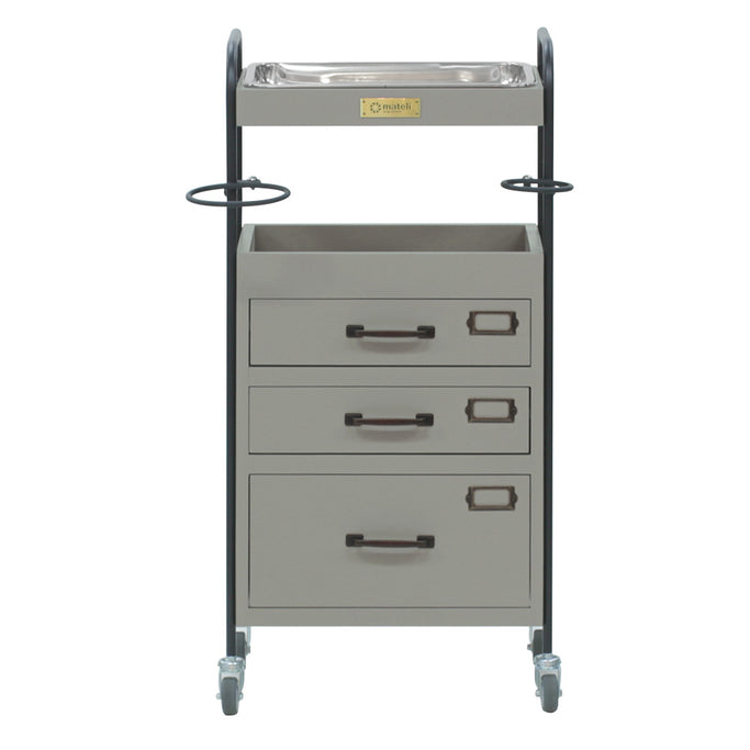 ベージュグレー色3段引き出しウッドワゴン　正面