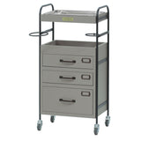 ベージュグレー色3段引き出しウッドワゴン　斜め