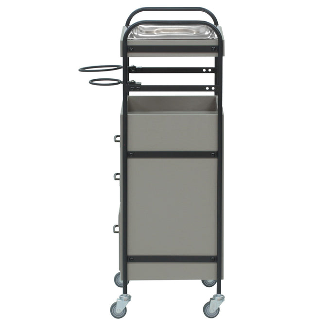 ベージュグレー色3段引き出しウッドワゴン　横面