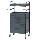 グレー色3段引き出しウッドワゴン　斜め