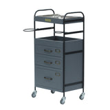 グレー色3段引き出しウッドワゴン　斜め