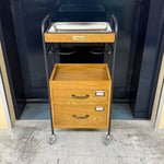 アウトレット 2段引き出しウッドワゴン ステンレストレイ1枚 キャスター付き(BR)【完成品出荷】OL2221 通常価格￥32,780