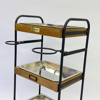 アウトレット 3段ウッドワゴン ステンレストレイ3枚 キャスター付き(BR)【完成品出荷】OL2143 通常価格￥19,580