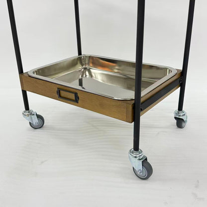 アウトレット 3段ウッドワゴン ステンレストレイ3枚 キャスター付き(BR)【完成品出荷】OL2139 通常価格￥19,580