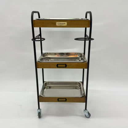 アウトレット 3段ウッドワゴン ステンレストレイ3枚 キャスター付き(BR)【完成品出荷】OL2140 通常価格￥19,580