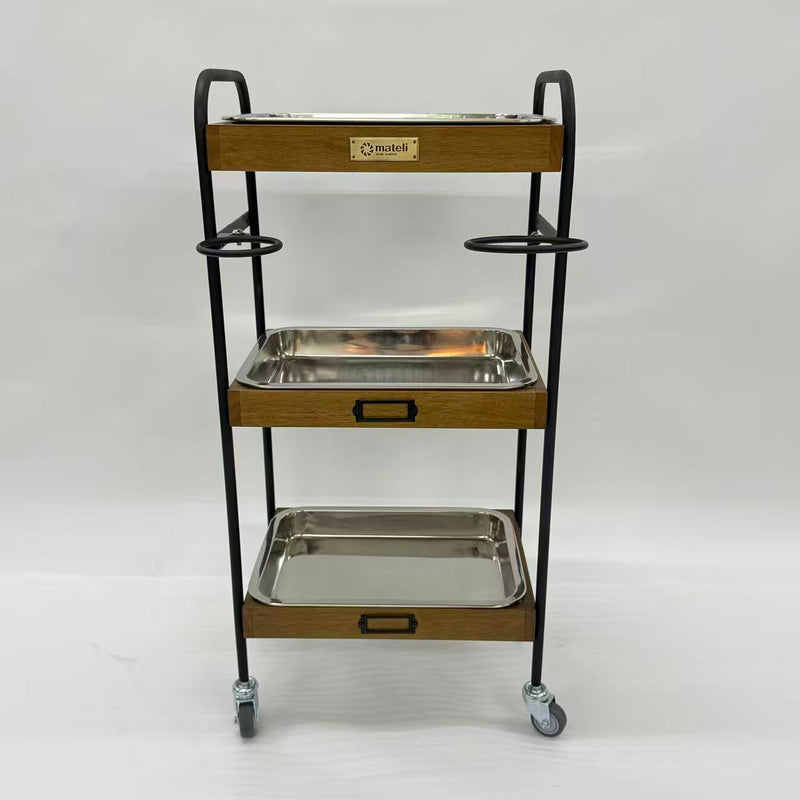 アウトレット 3段ウッドワゴン ステンレストレイ3枚 キャスター付き(BR)【完成品出荷】OL2140 通常価格￥19,580