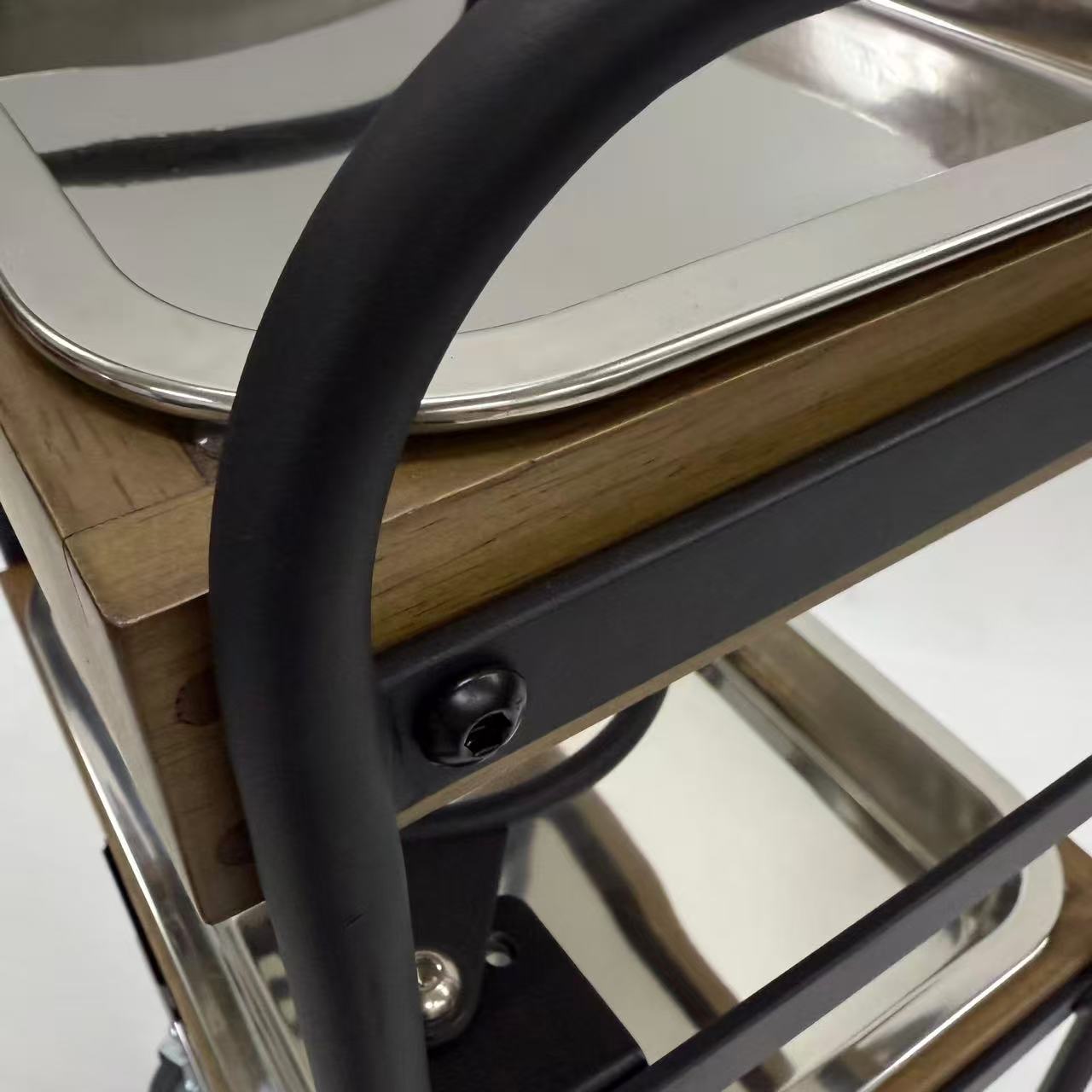 アウトレット 3段ウッドワゴン ステンレストレイ3枚 キャスター付き(BR)【完成品出荷】OL2140 通常価格￥19,580